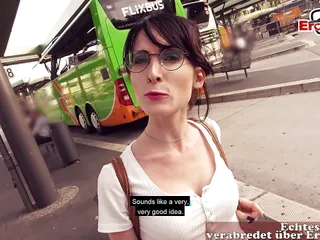 German Skinny Student Teen Pickup At Public Bus Station free video